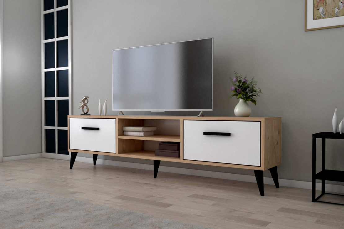 מזנון טלוויזיה 180 דגם לביא אורן אטלנטי בשילוב לבן