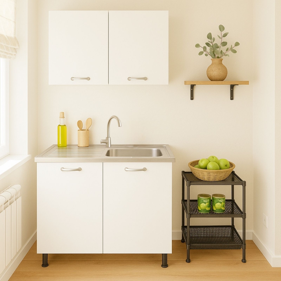 ארונות מטבח מודרני ברוחב 80 כולל כיור נירוסטה דגם נאפולי Napoli לבן