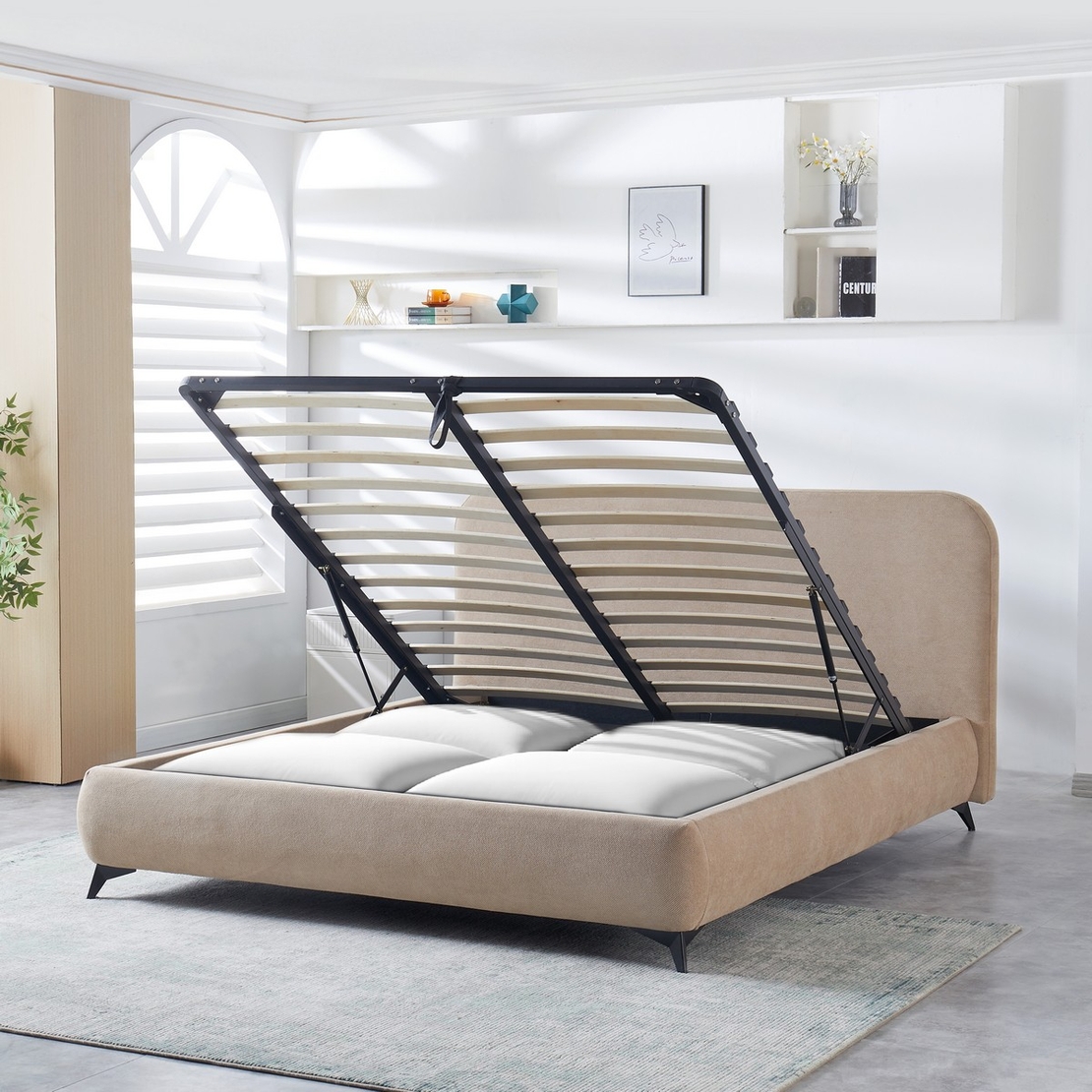 מיטה זוגית למזרן 140*190 כולל ארגז מצעים דגם הולה HOLLE חום בהיר