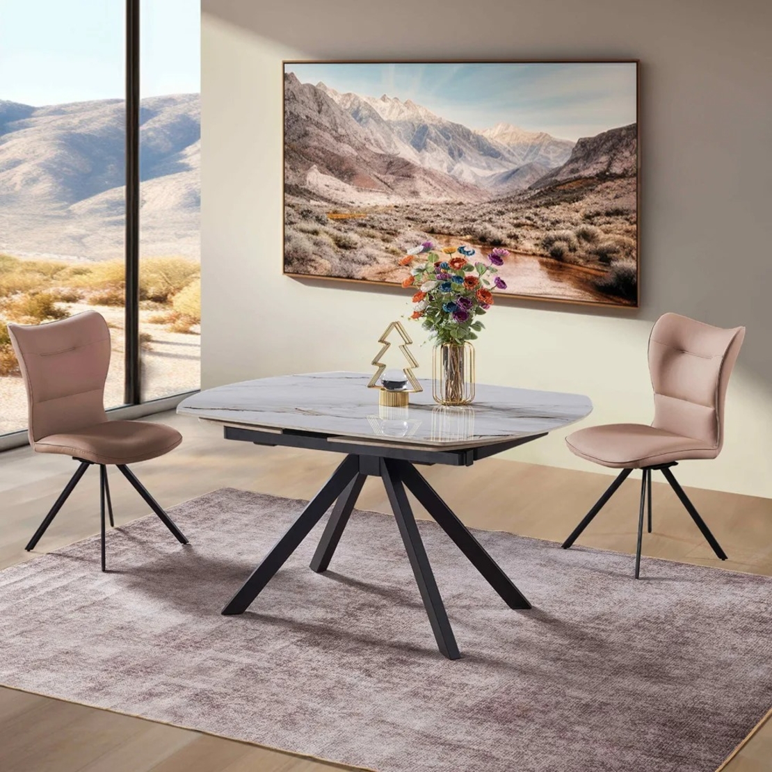 שולחן אוכל אבן קרמית נפתח עם רגלי ברזל דגם טייפון לבן