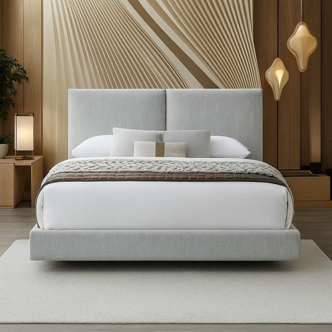 מיטה זוגית מרופדת בד רחיץ בעיצוב מרחף דגם אייר אפור