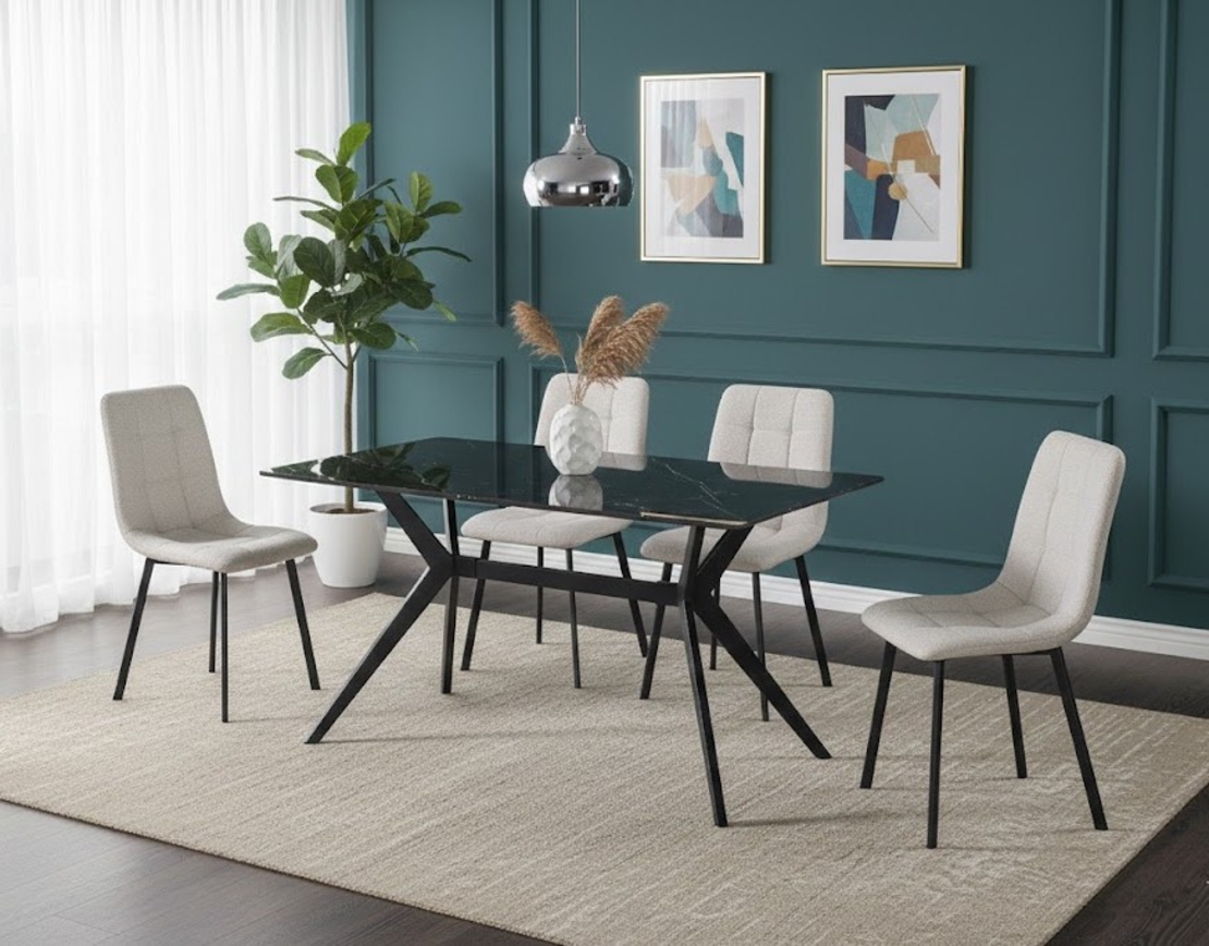 פינת אוכל שולחן קרמיקה 140 ס”מ ו4 כסאות דגם קאנטונה CANTONA כסא בז'