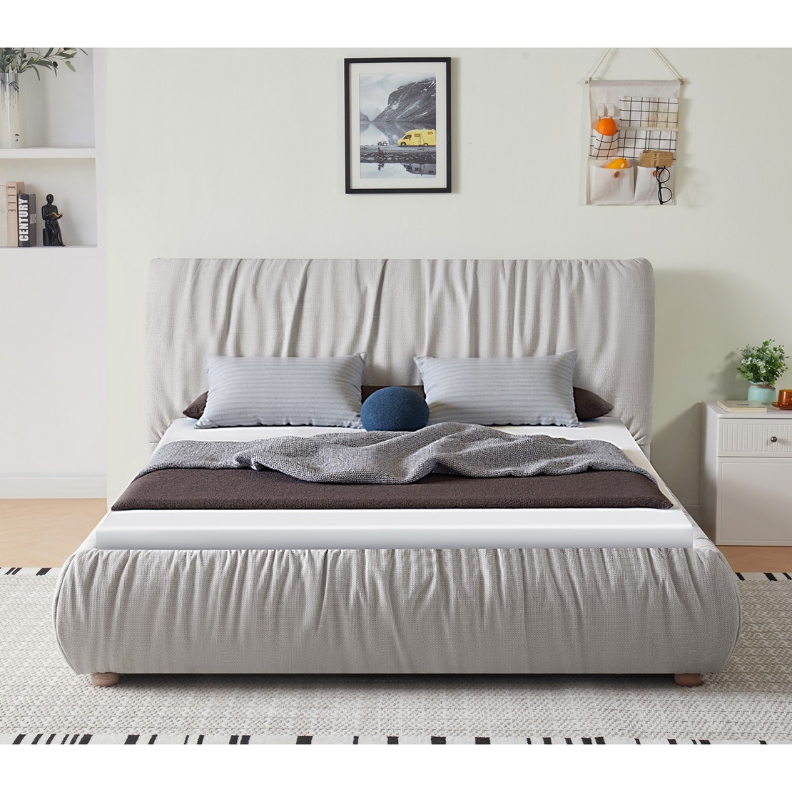 מיטה זוגית למזרן 160*200 מעוצבת בריפוד בד רחיץ עם ארגז מצעים דגם נעמי NAOMI אפור