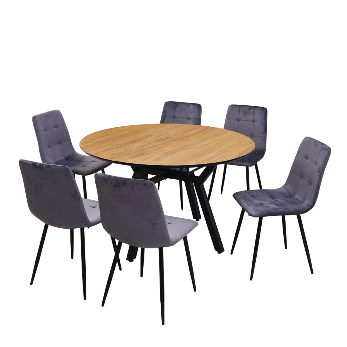 שולחן פינת אוכל עגול נפתח 130-170 דגם אטלס Atlas עץ טבעי רגל שחורה | מבית WOODY