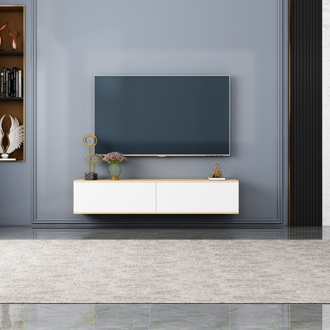 מזנון צף ברוחב 160 דגם אווה EVA אלון משולב דלתות לבנות