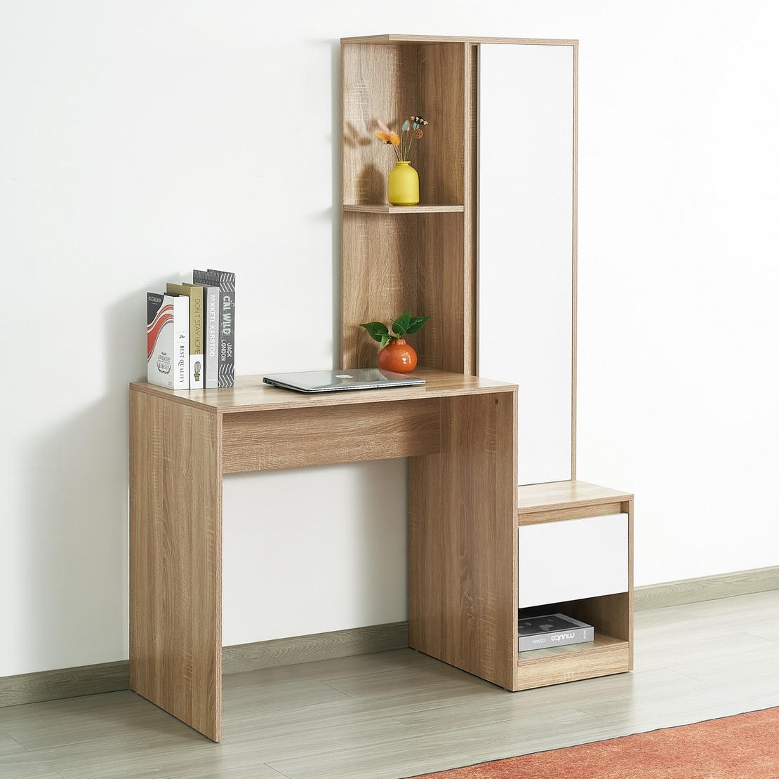 עמדת עבודה כוללת שולחן ארון מדפים ושידת אחסון דגם בולצאנו BOLZEN