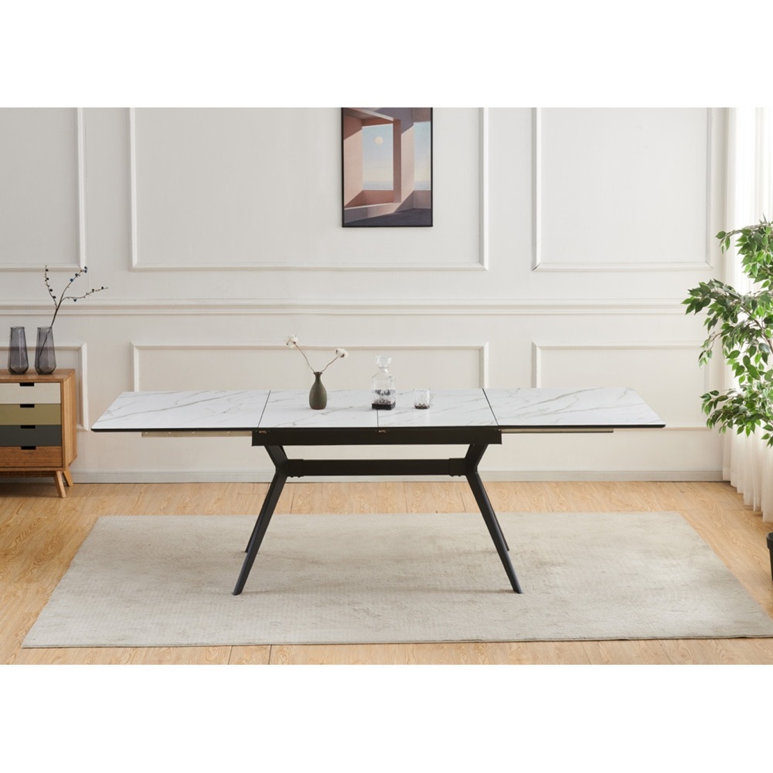 שולחן אוכל נפתח 1.4-2.4 מ' עם רגלי ברזל דגם סנטוריני-לבן