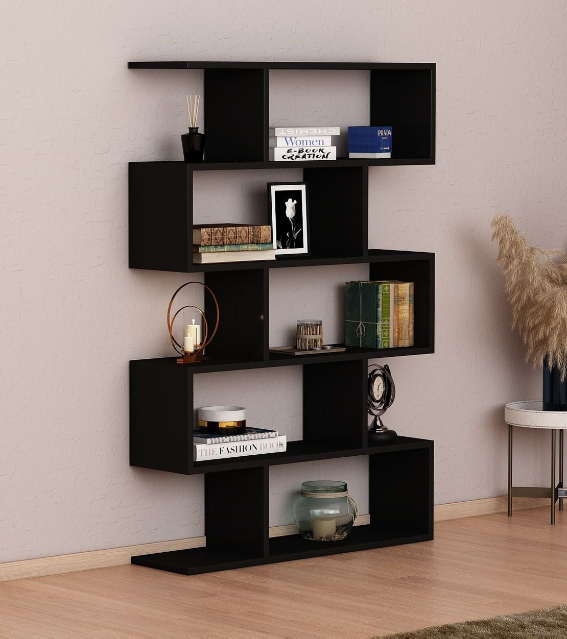 ספריה כוורת זיגזג ברוחב 90 בעיצוב מודרני דגם ורד שחור