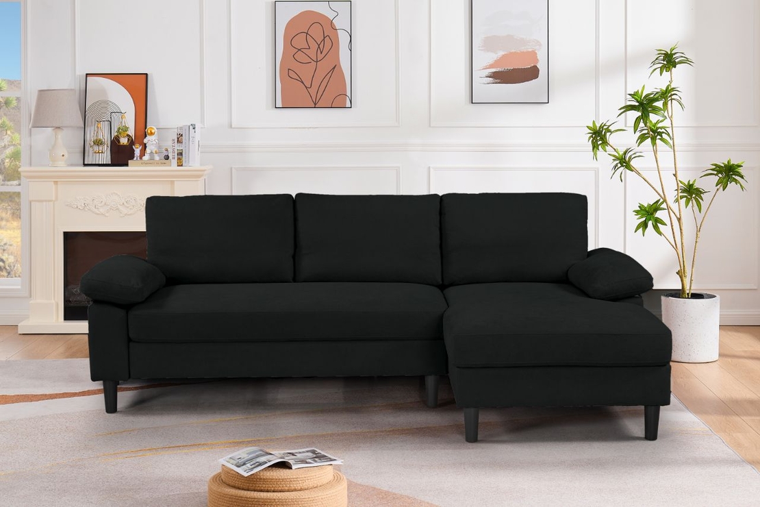 ספה פינתית 2.36 מטר מבד רחיץ דוחה כתמים דגם הוריזון שחור