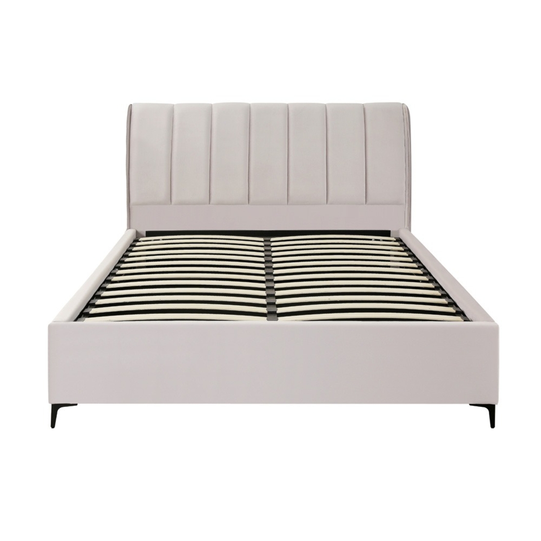 מיטה זוגית מעוצבת ריפוד בד רחיץ עם ארגז מצעים מעץ דגם אליזבט אבן