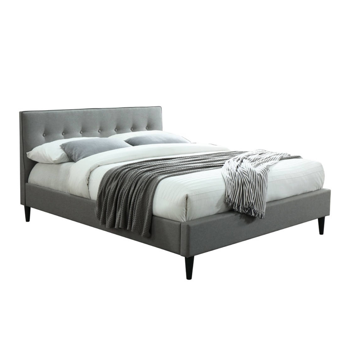 מיטת זוגית מעוצבת בריפוד בד דגם פוני אפור