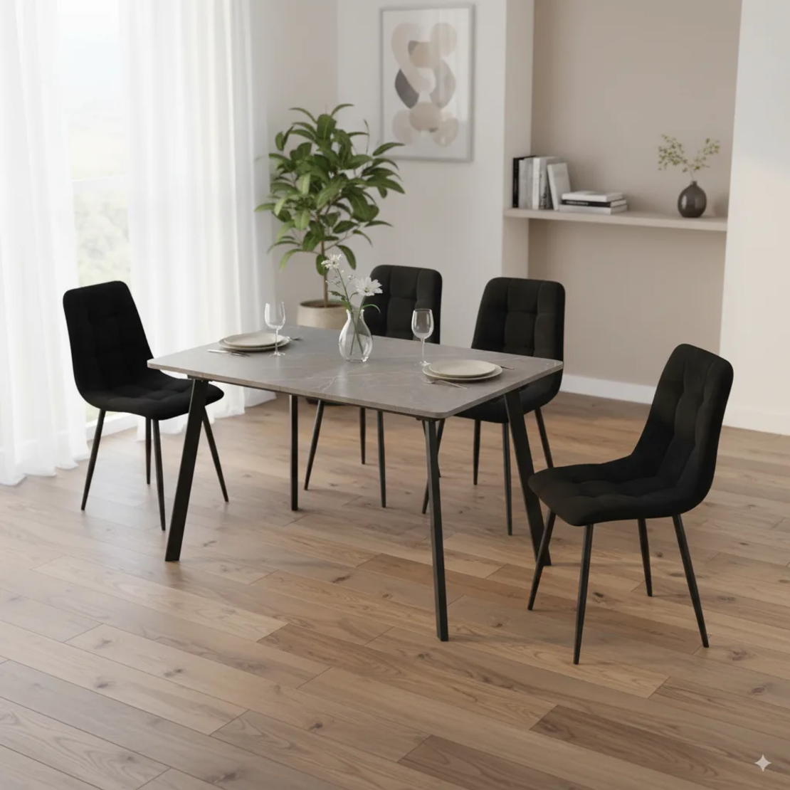 פינת אוכל נפתחת כולל ו-4 כסאות מרופדים דגם רומי אפור-שירה