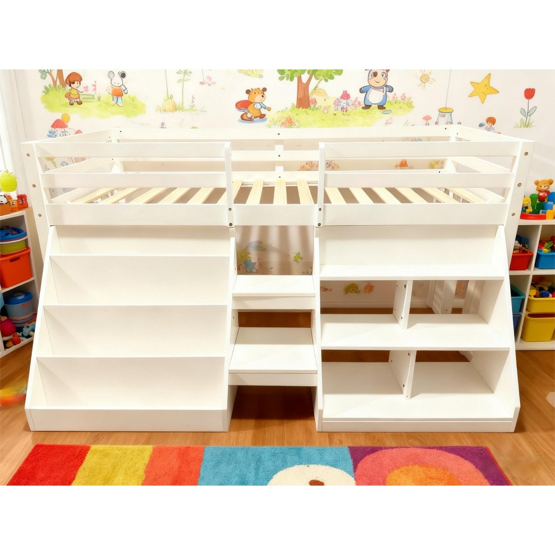 מיטת גלריה לילדים עם מדפים אחסון מזרן וסולם דגם קרין KARIN