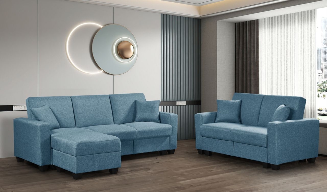 ספה 3+2 כולל ארגז אחסון נפתח למיטה דגם נפטון כחול