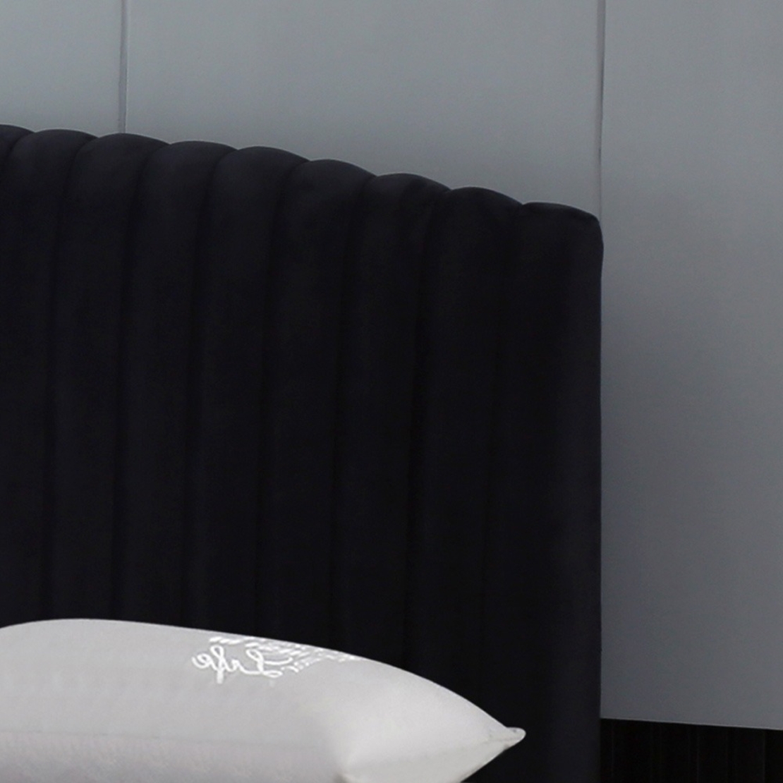 מיטה זוגית מעוצבת ריפוד בד רחיץ עם ארגז מצעים מעץ דגם זואי שחור