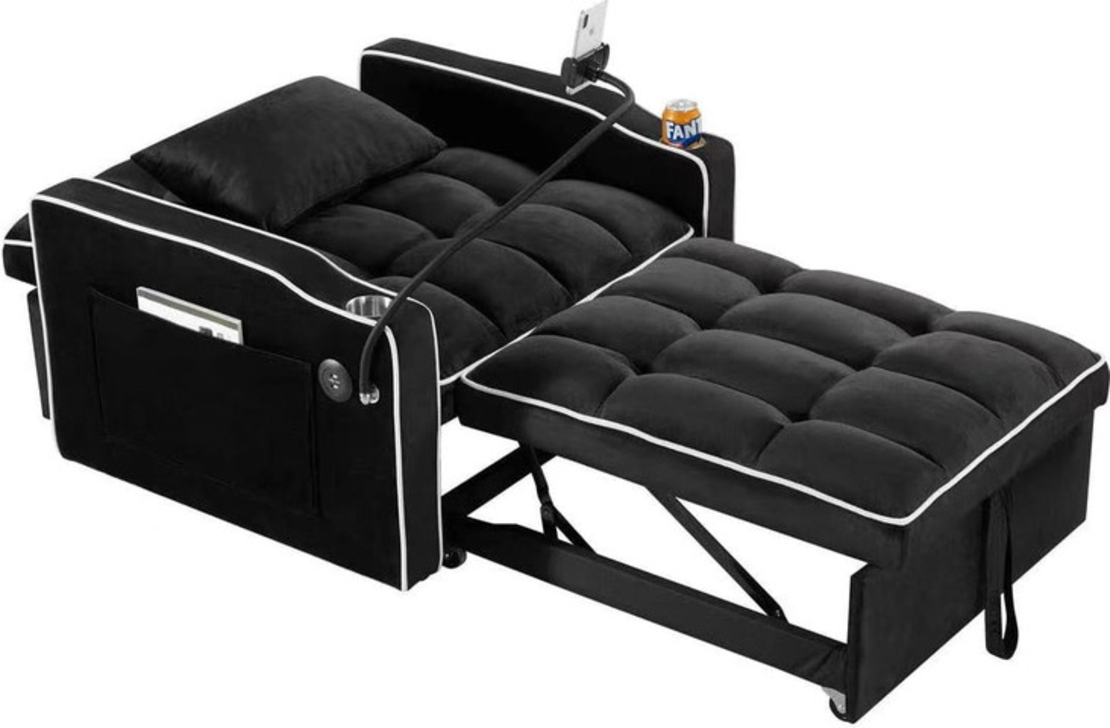 כורסא קטיפה עם טעינת USB דגם לאציו LAZIO שחור