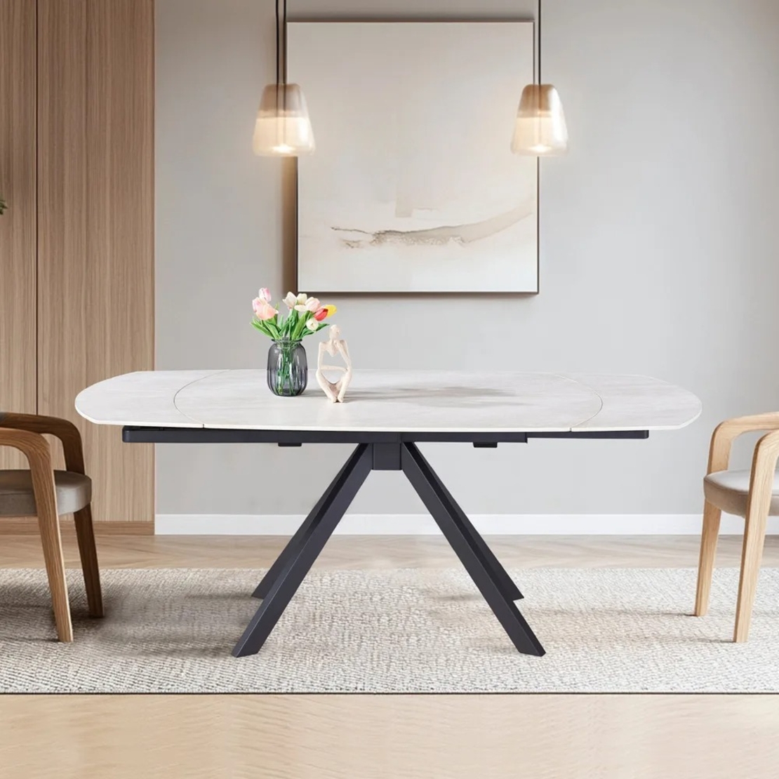 שולחן אוכל אבן קרמית נפתח עם רגלי ברזל דגם טייפון סהרה