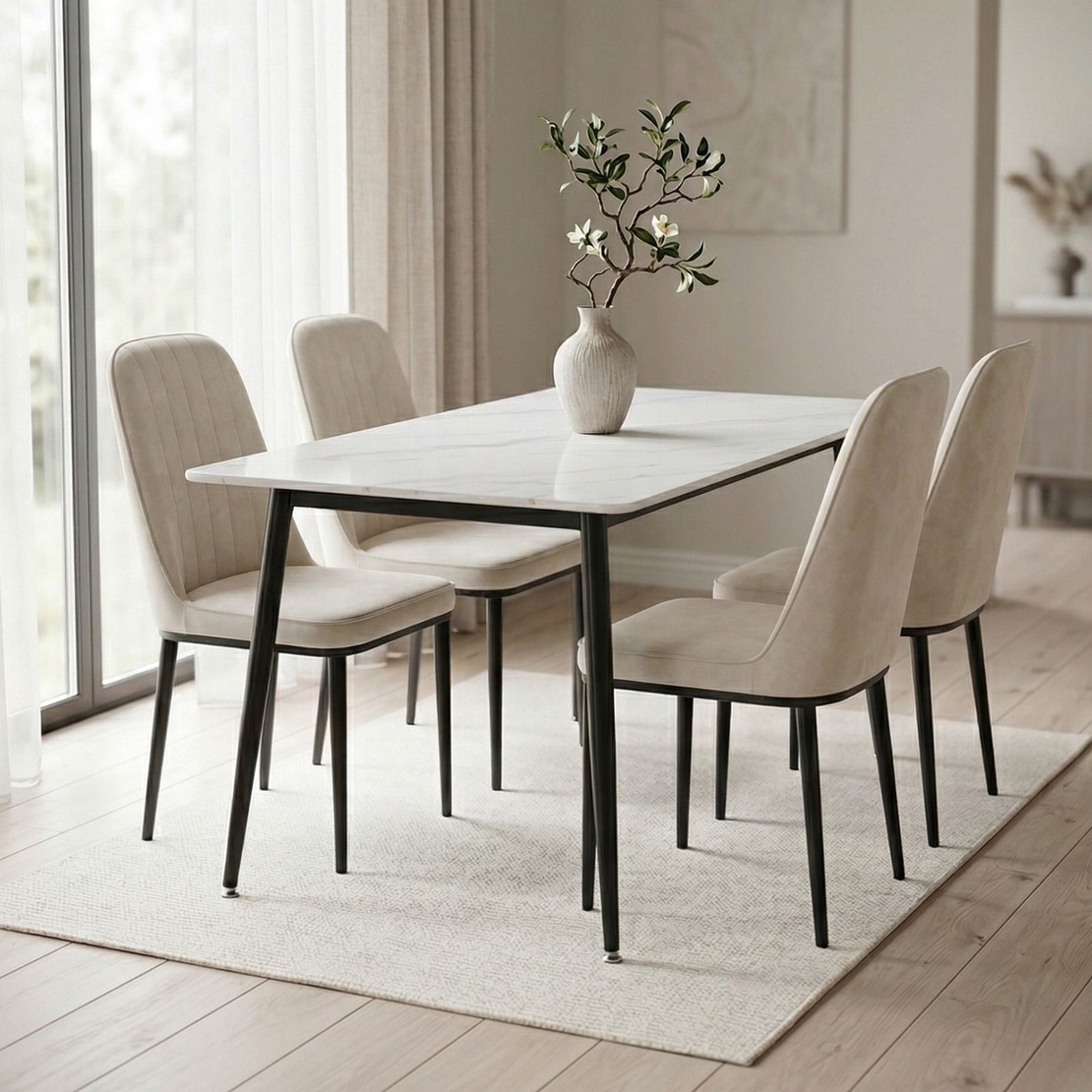 פינת אוכל מקרמיקה לבנה מבריקה 120/70 ס