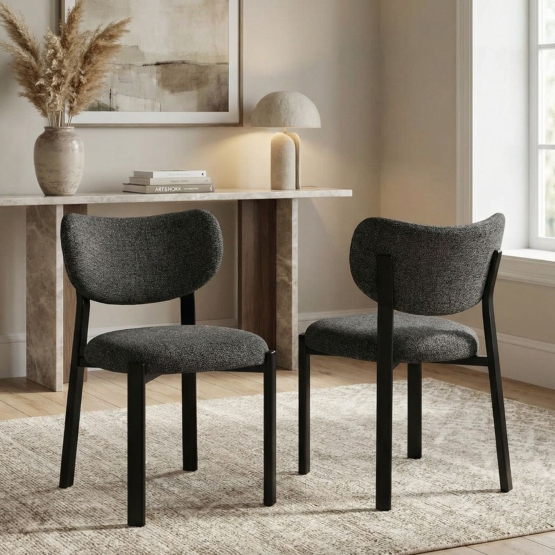 זוג כסאות לפינת אוכל מרופדים בד רחיץ דגם דורי רגל שחורה