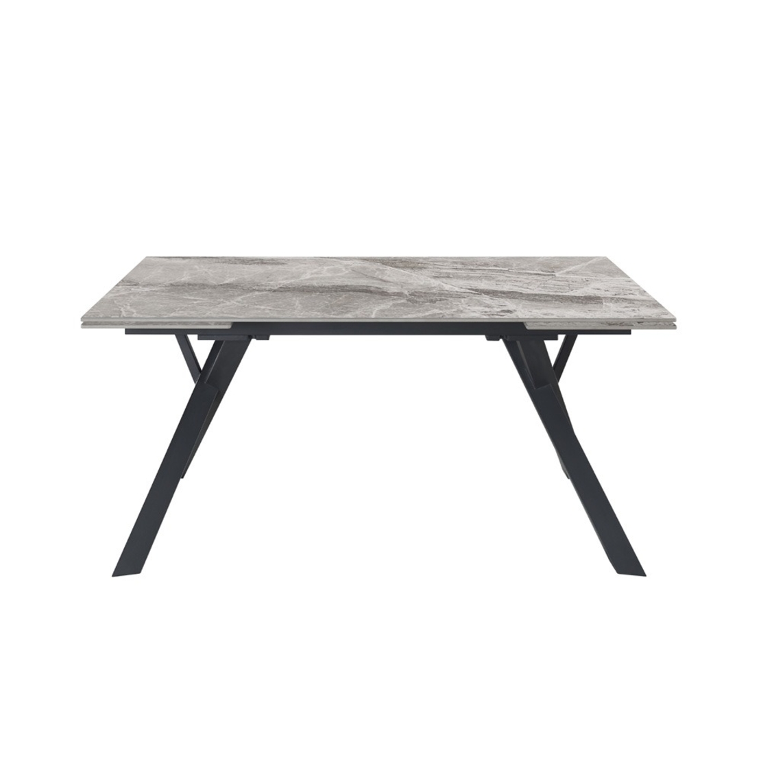 שולחן אוכל נפתח אבן קרמית עם רגלי ברזל דגם פריז 180 אפור מבריק