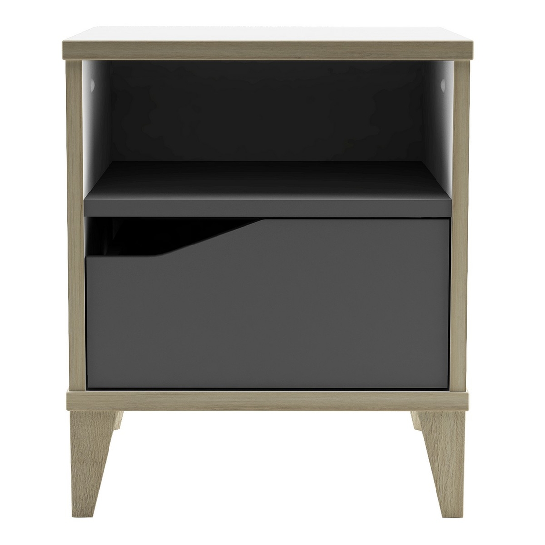 שידת לילה עם מגירה ותא אחסון דגם גיניוס GENIUS