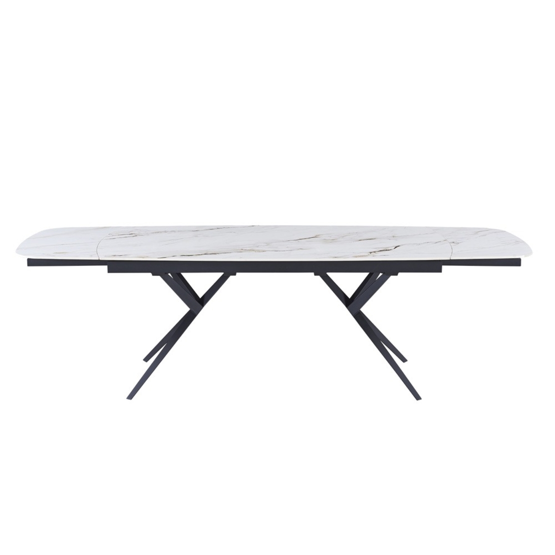 שולחן אוכל אבן קרמית באורך 1.6 מ' נפתח ל- 2.4 מ' עם רגלי ברזל דגם קראש