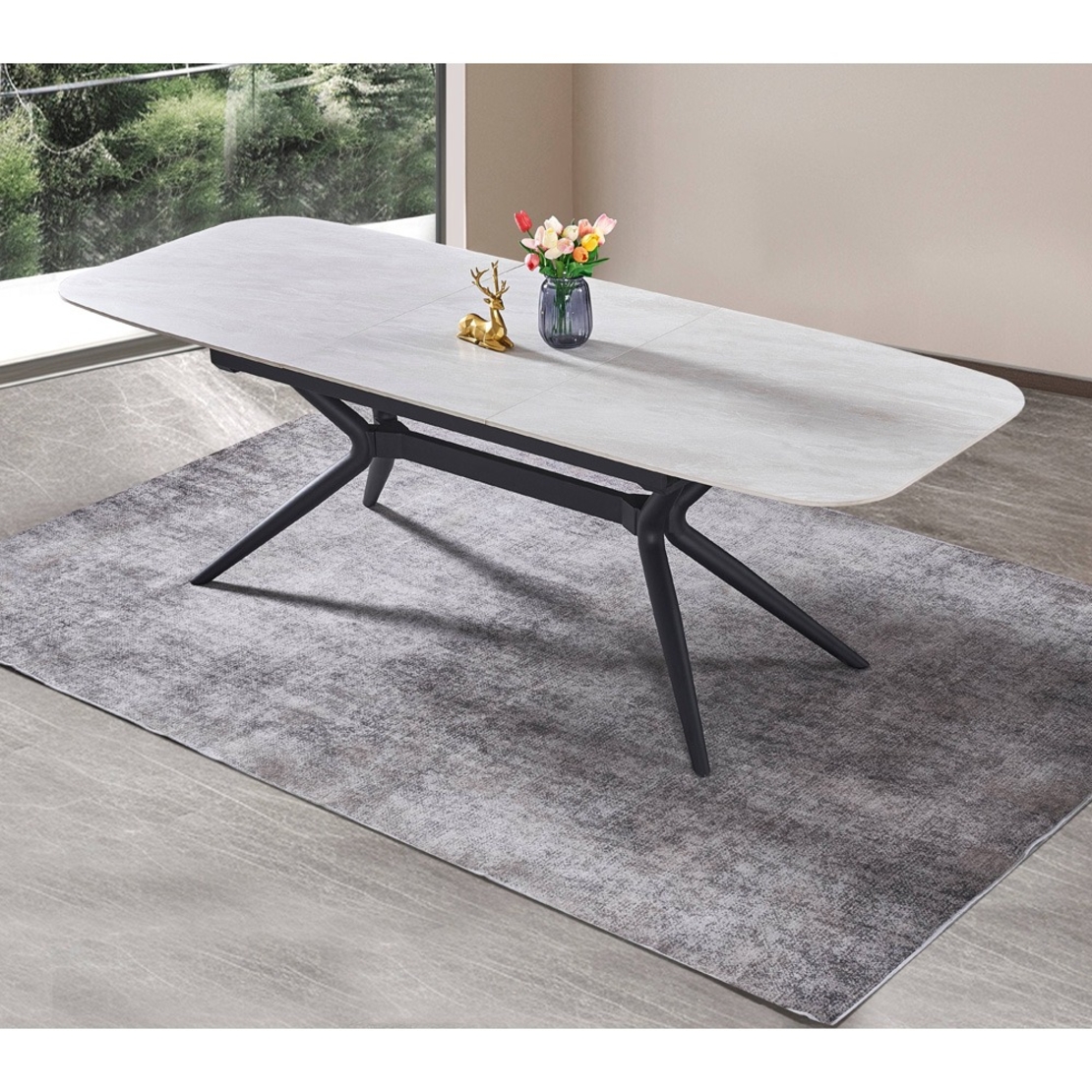 שולחן אוכל אבן קרמית באורך 1.8 מ' נפתח ל- 2.4 מ' עם רגלי ברזל דגם חץ סהרה