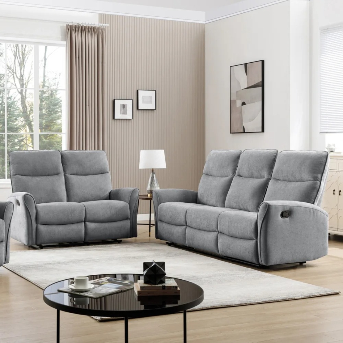 מערכת ישיבה 3+2 מבד עם 4 הדומים נשלפים דגם אנה אפור בהיר