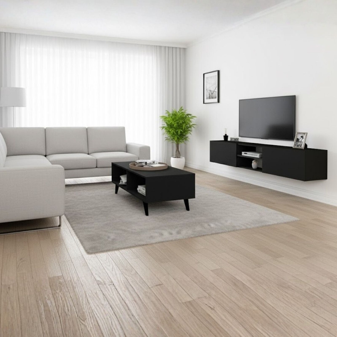 סט מזנון טלוויזיה צף ושולחן לסלון דגם איתי-תמרה שחור