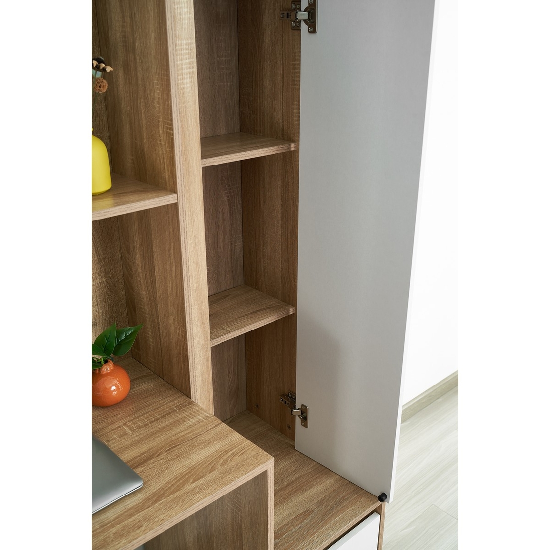 עמדת עבודה כוללת שולחן ארון מדפים ושידת אחסון דגם בולצאנו BOLZEN