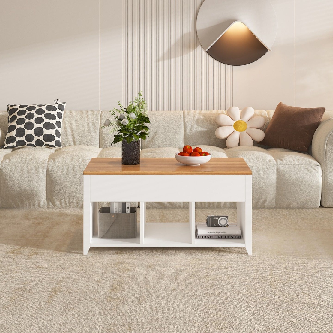 שולחן סלון נפתח דגם פילדלפיה Philadelphia לבן משולב אלון