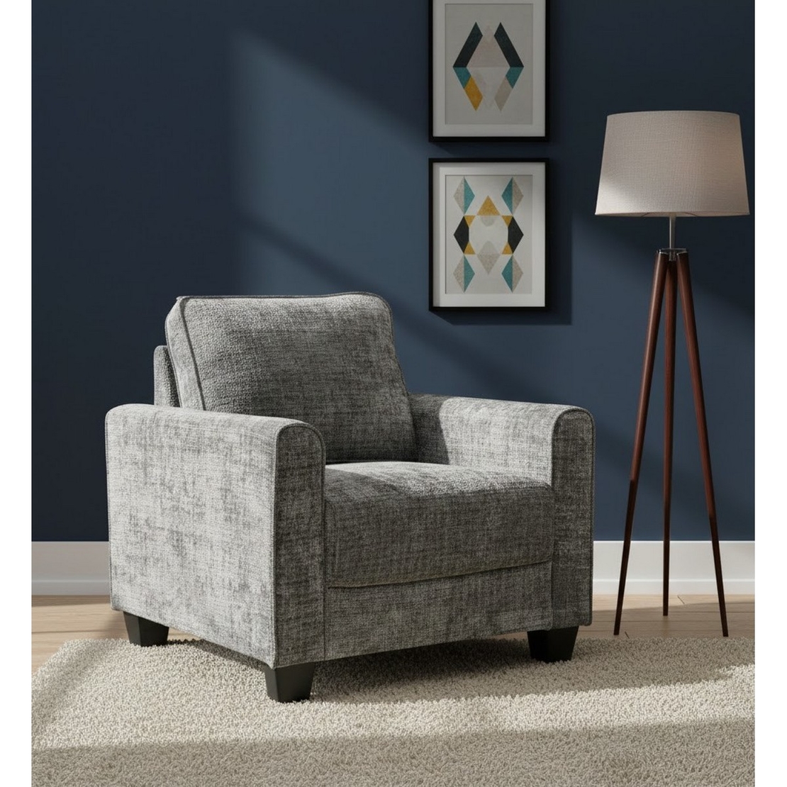 כורסת יחיד לסלון מרופדת בד דגם רינו RINO אפור כהה