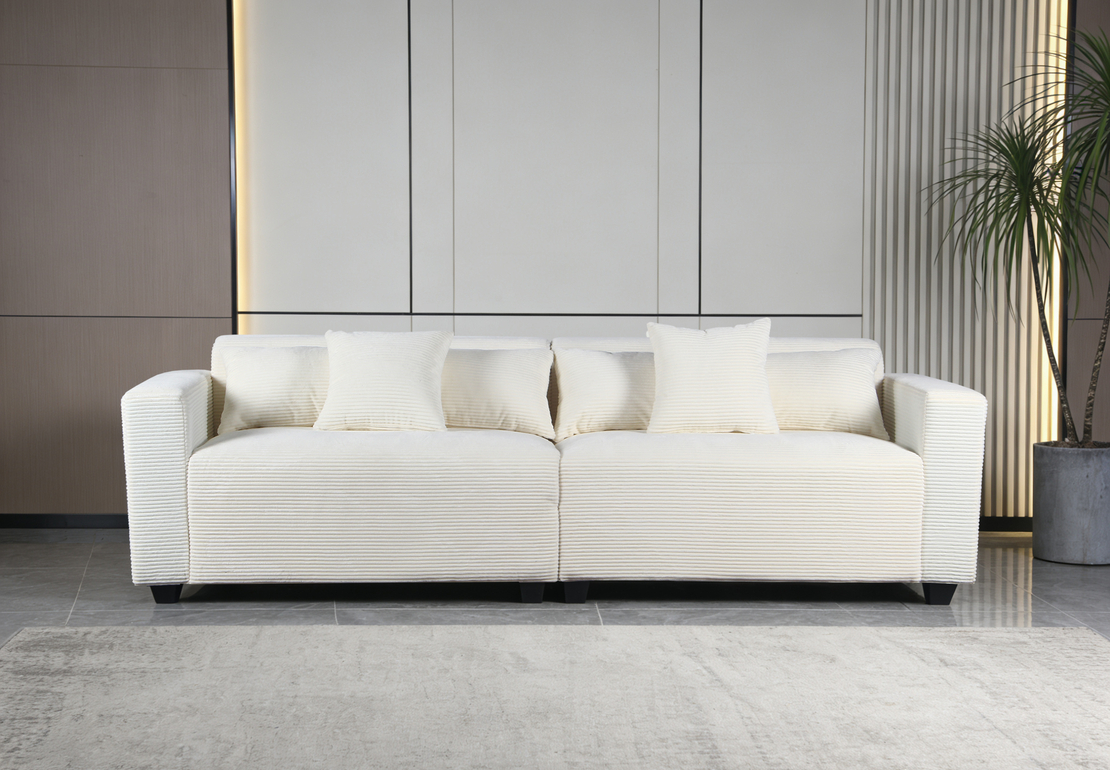 ספת רביצה 6 מושבים מבד קורדרוי רחיץ ודוחה כתמים דגם איימי שמנת