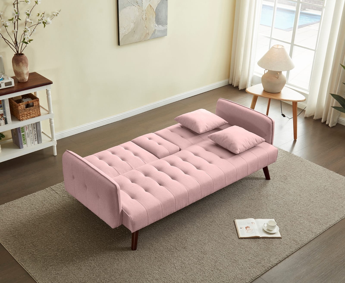 ספה נפתחת למיטה כולל בר כוסות דגם סיקסטיז ורוד