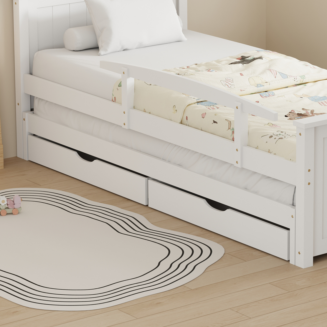 מיטת ילדים מעץ מלא כולל מיטת חבר מגירות אחסון ו 2 מזרנים דגם סמיילי