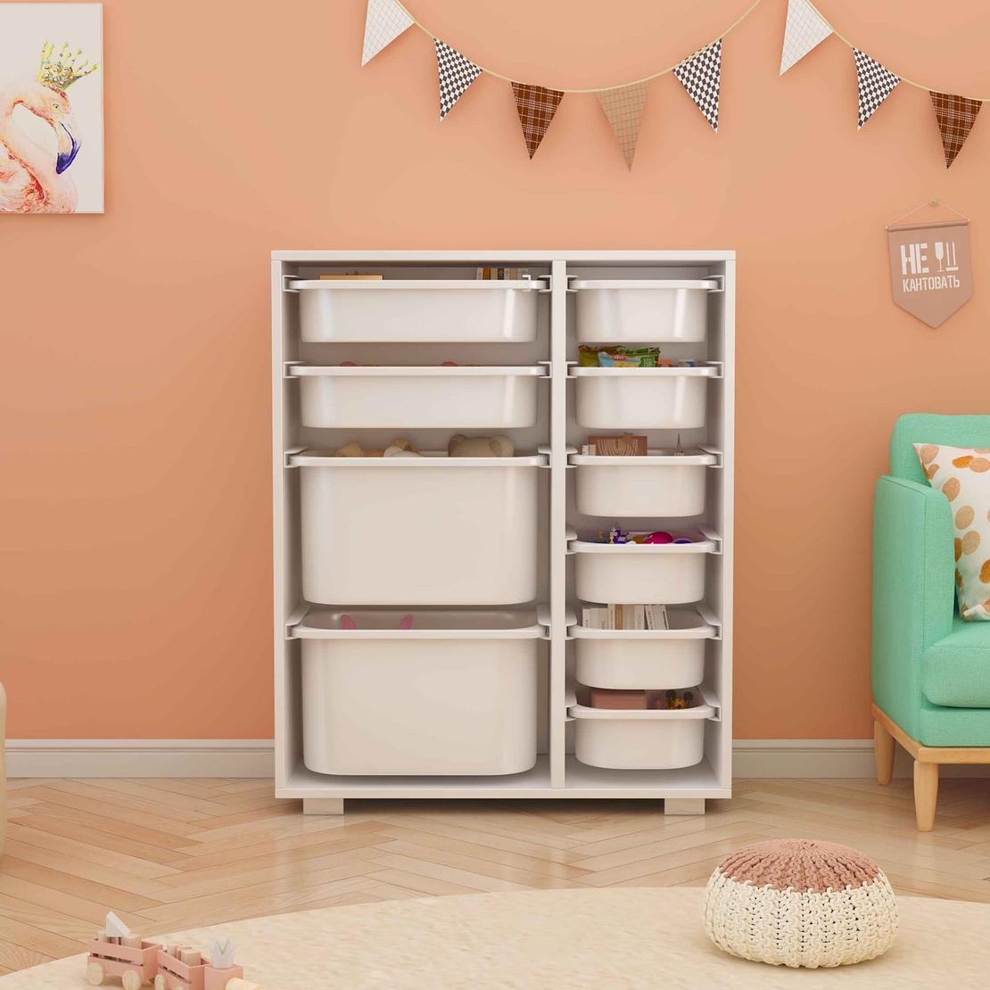 שידת איחסון מכלים רחבה דגם טוי TOY לבן