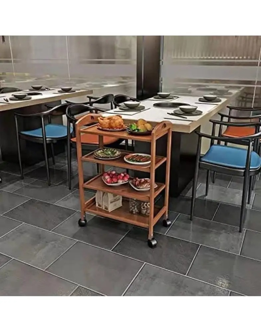 עגלת מטבח 4 קומות על גלגלים במבוק