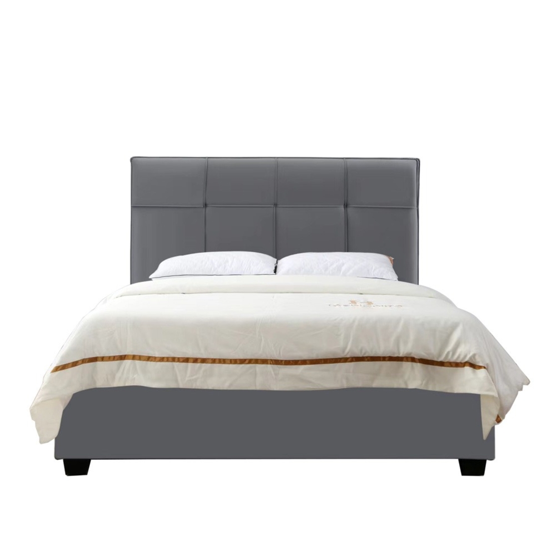 מיטה וחצי למזרן 120×190 מרופדת בד קטיפתי עם ארגז מצעים מעץ דגם ענבל אפור