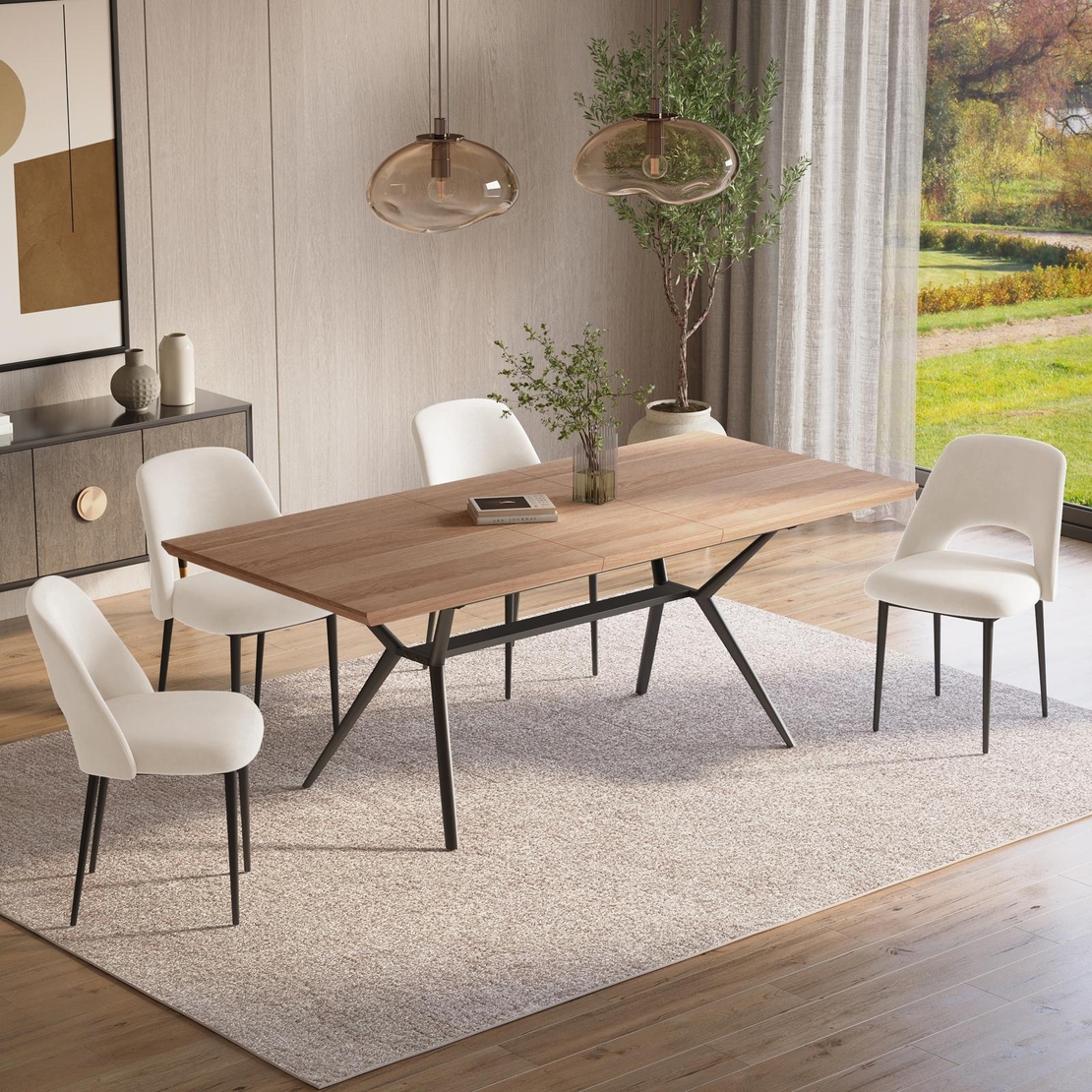 פינת אוכל מעץ איכותי כולל 4 כסאות קטיפה רחיץ דוחה כתמים דגם פופל