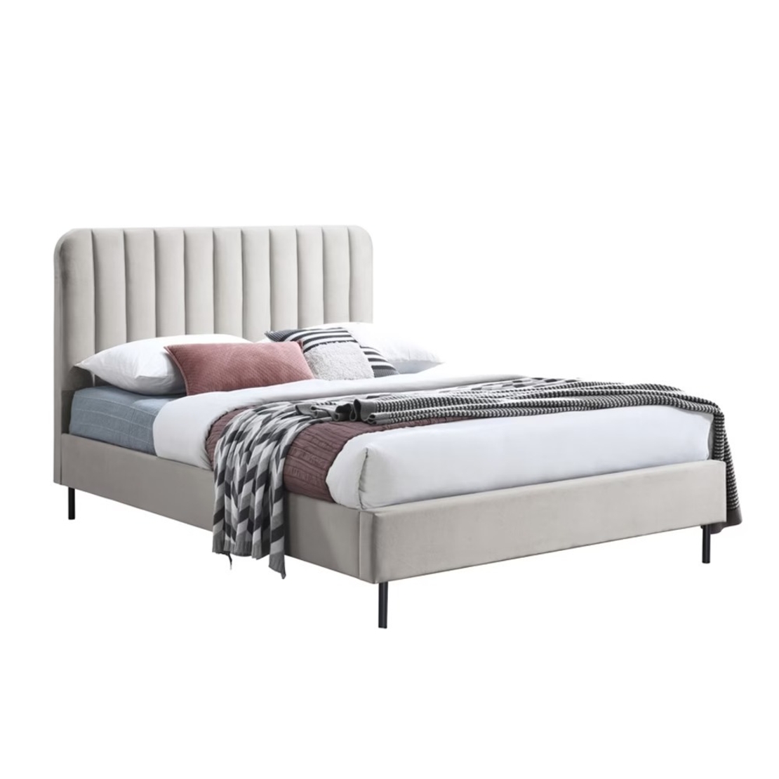 מיטה וחצי למזרן 120×190 מרופדת בד עם ראש מיטה מעוצב דגם ארט קרם