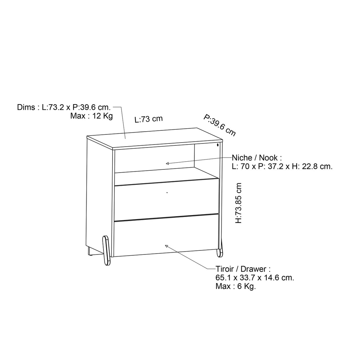 שידת אחסון קומודה עם זוג מגירות דגם איליאן ILIAN