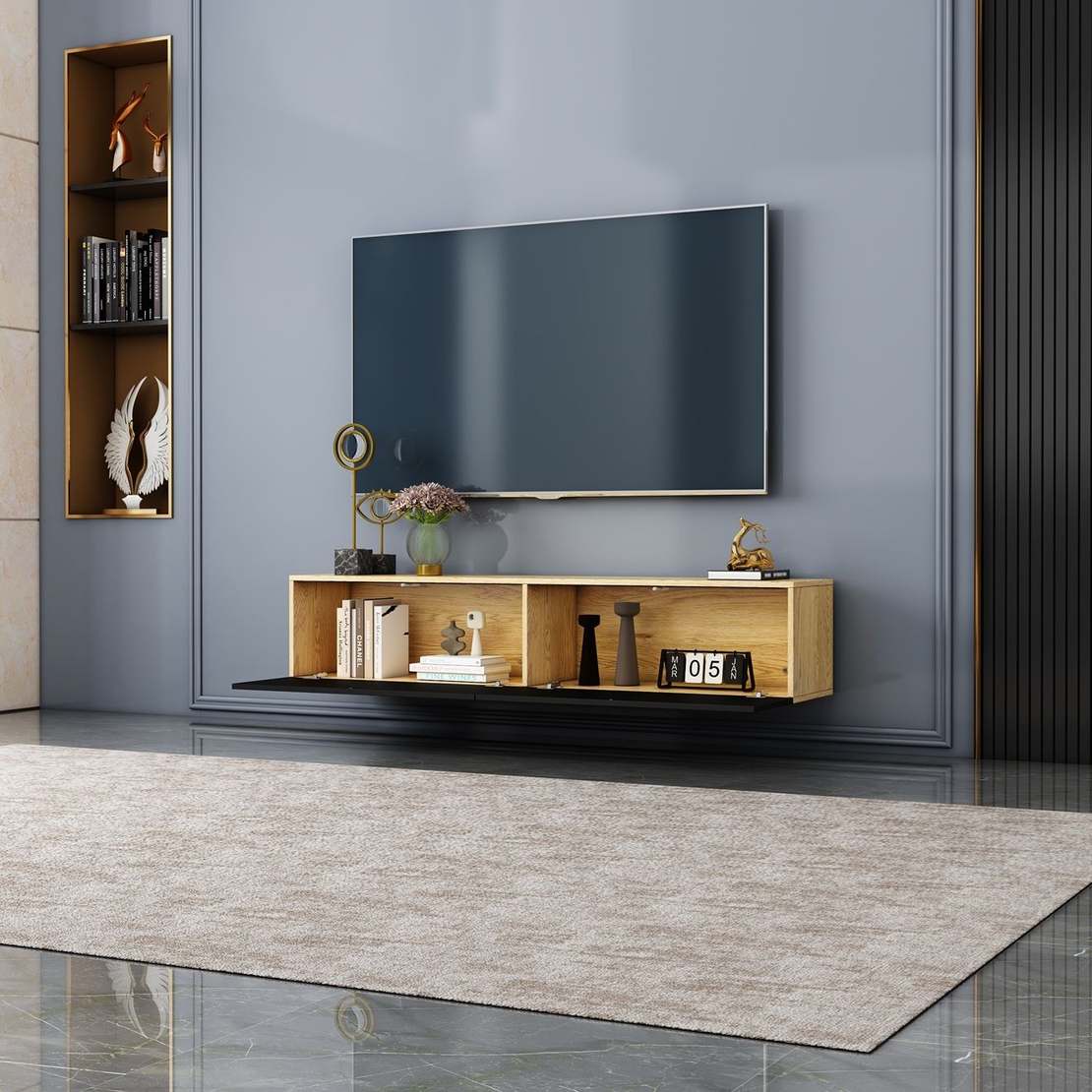 מזנון צף ברוחב 160 דגם אווה EVA אלון משולב דלתות שחורות