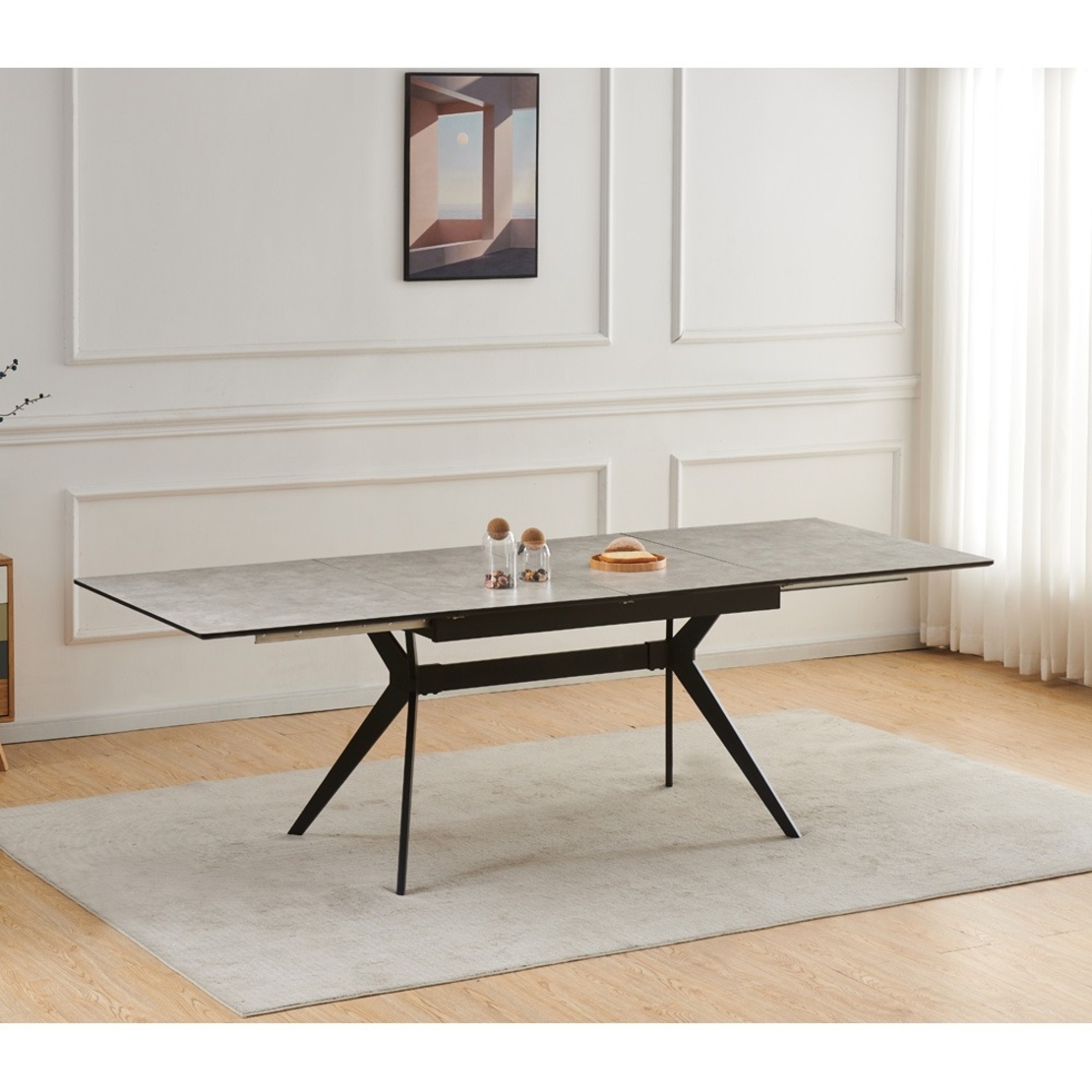 שולחן אוכל נפתח 1.4-2.4 מ' עם רגלי ברזל דגם סנטוריני-אפור