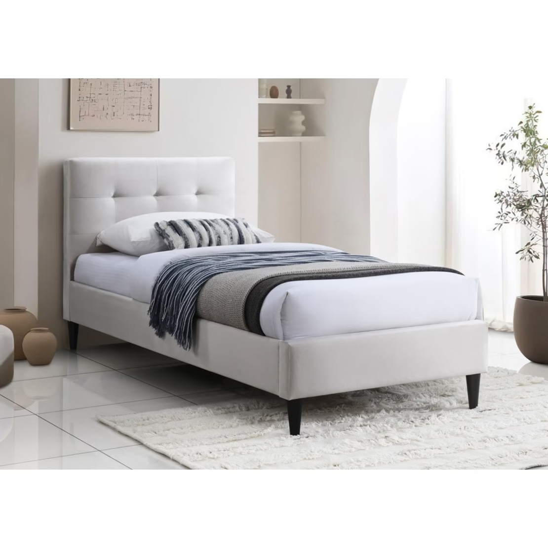 מיטת יחיד למזרן 90×190 מרופדת בד עם ראש מיטה מעוצב דגם ארט קרם