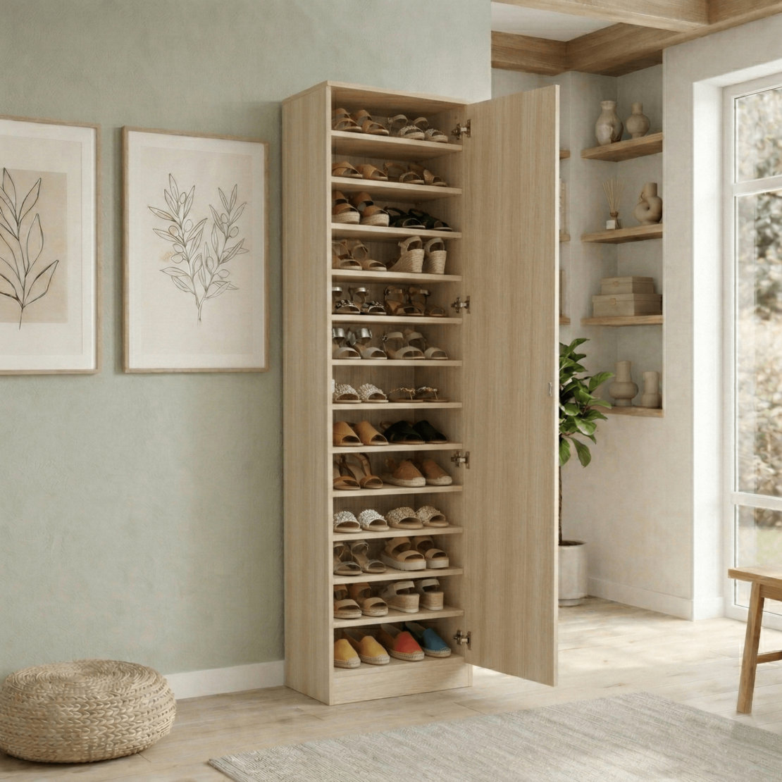 ארון נעליים 13 תאים מעוצב 45×200 עם מראה דגם ריו Rio אלון | מבית WOODY