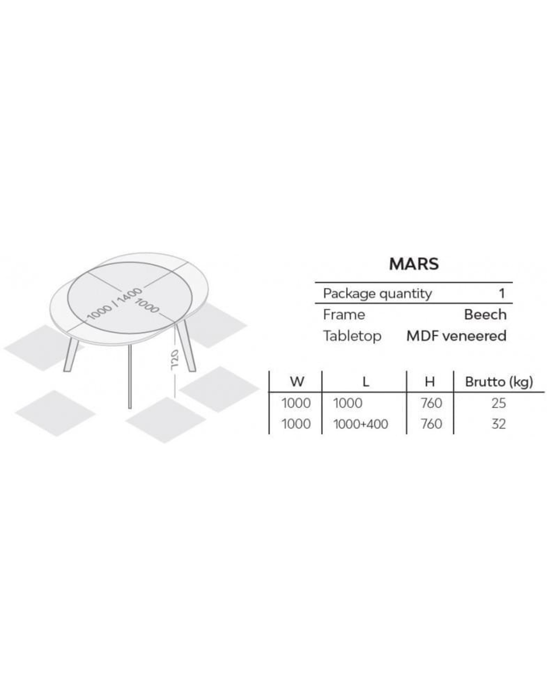 שולחן פינת אוכל דגם מארס Mars לבן רגל שחורה