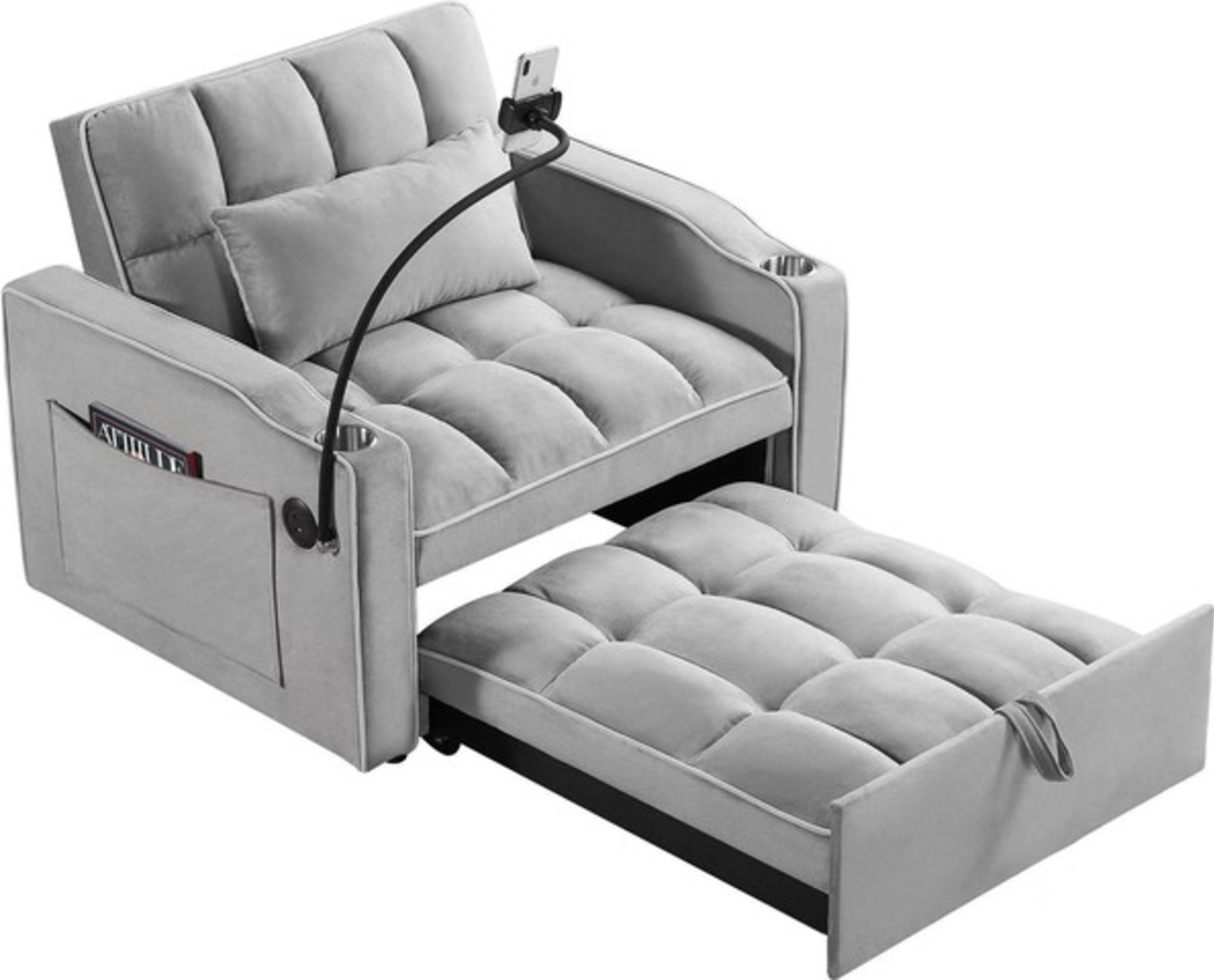 כורסא קטיפה עם טעינת USB דגם לאציו LAZIO אפור בהיר