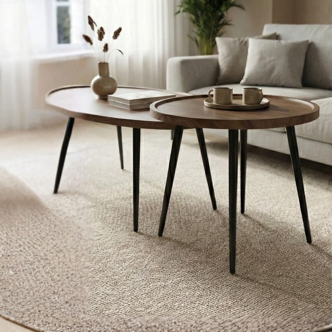 זוג שולחנות סלון מעוצבים דגם מנהטן אגוז