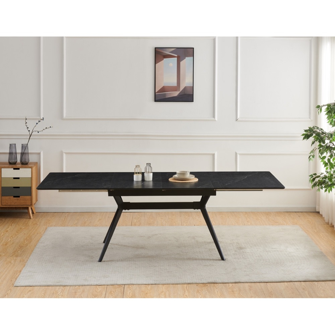 שולחן אוכל נפתח 1.4-2.4 מ' עם רגלי ברזל דגם סנטוריני-שיש שחור