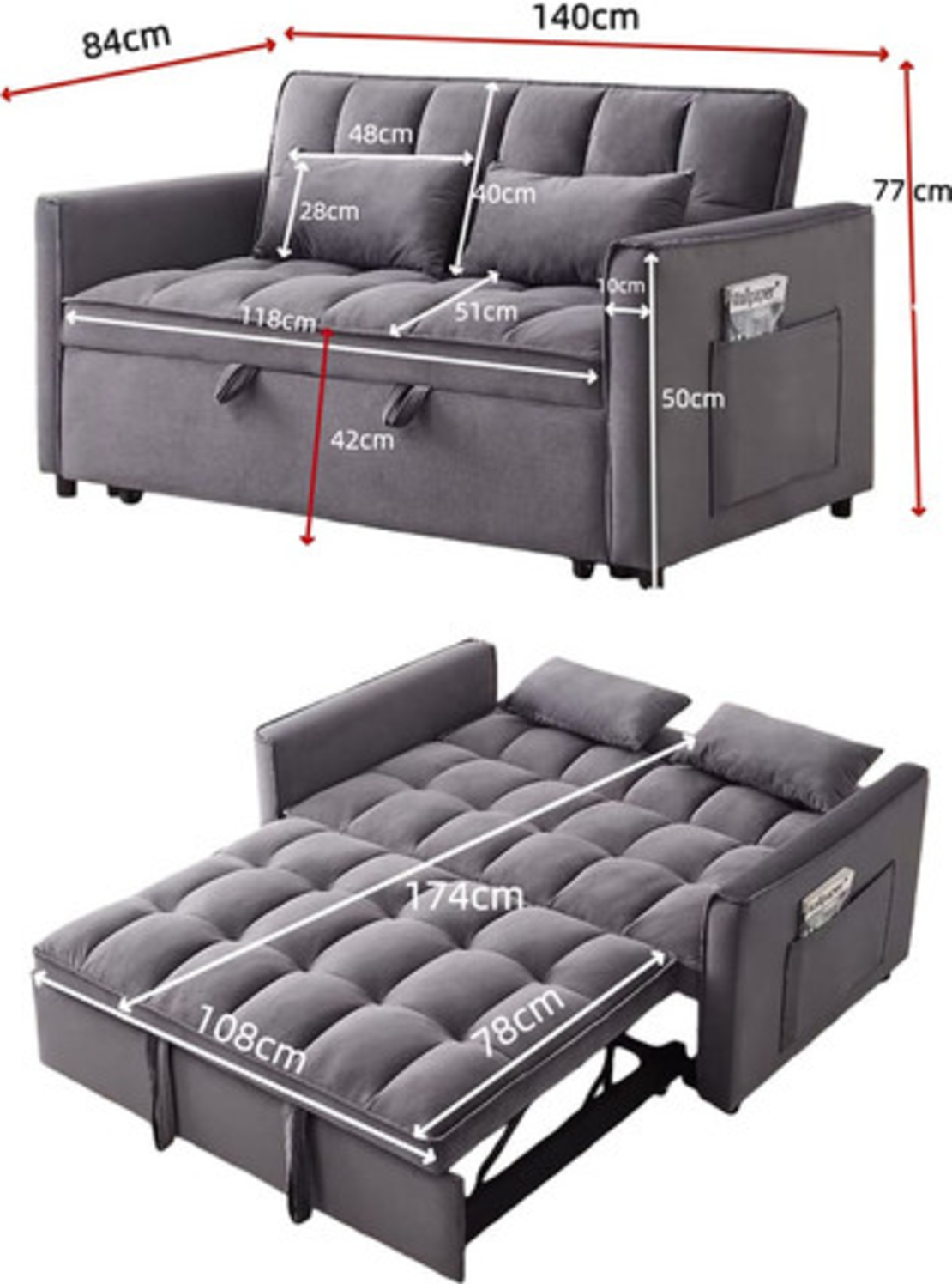 ספה נפתחת למיטה Ravenna רוונה אפור כהה